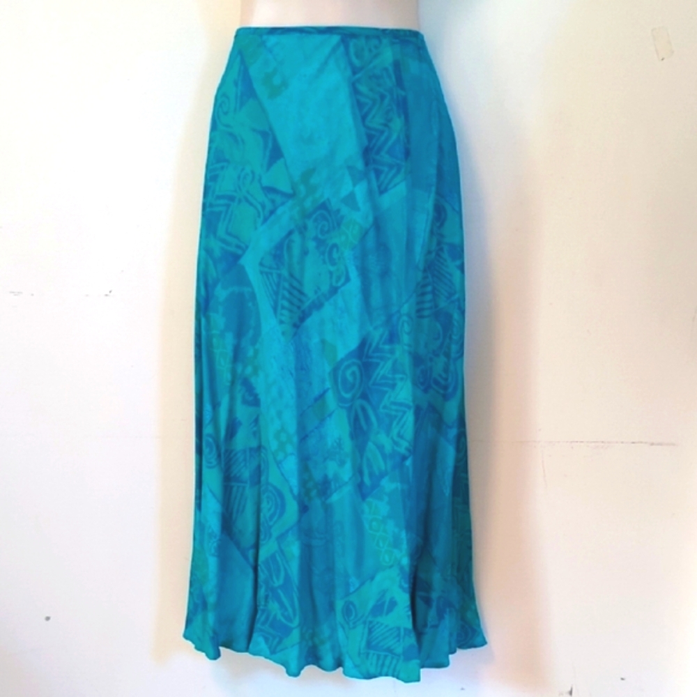 Carole Little Vintage Teal Printed Midi Skirt 14
